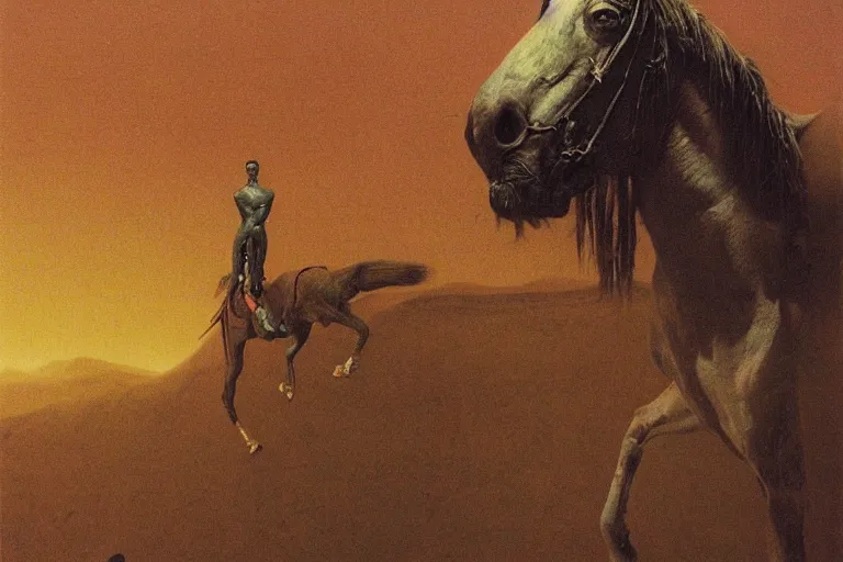 Image similar to algerian fantazia horse show in mars, by beksinski, and bosch, artstation cgsociety