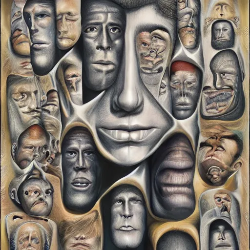 Image similar to a little time and a lot of space stands a man with infinite faces, 4 k, high level of detail, surrealism