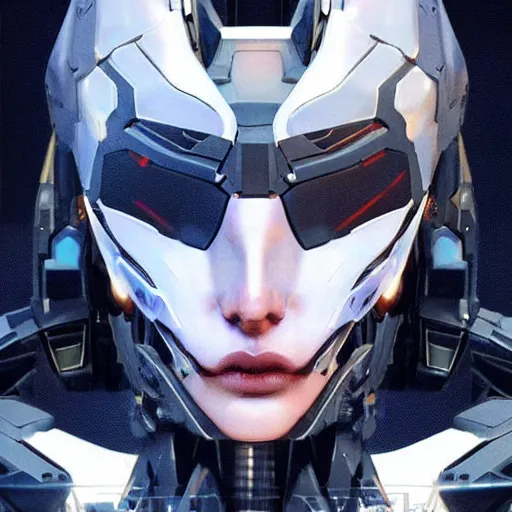 Image similar to a mecha version woman, glowing irises, very symmetrical face, highly detailed, widow maker, by vitaly bulgarov, by yoji shinkawa, by joss nizzi, by ben procter, by steve jung, metal gear solid, transformers cinematic universe, pinterest, artstation, unreal engine