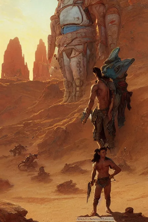 Image similar to John Carter standing in front of Martian ruins by Stanley Artgerm Lau, greg rutkowski, thomas kindkade, alphonse mucha, loish, norman Rockwell