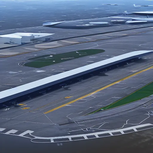 Image similar to photo of an airport, the floor is flooded with one meter deep water. eerie, volumetric lighting. highly - detailed 4 k