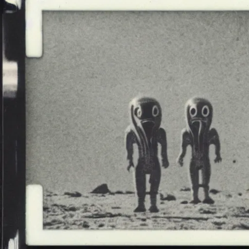 Prompt: polaroid photograph of aliens visiting earth, 1 9 5 0