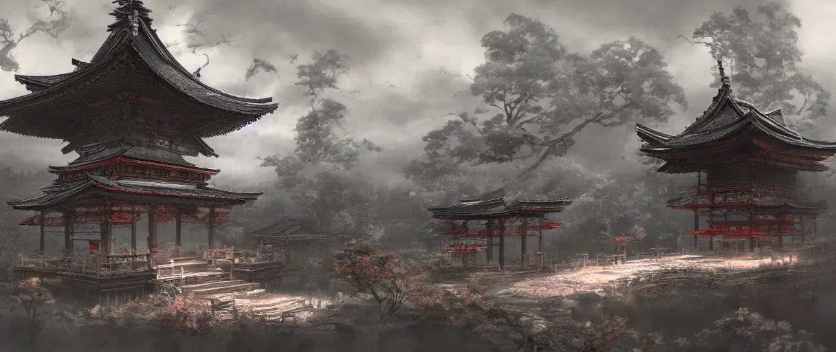 gothic Japanese Shinto temple, concept art, digital | Stable Diffusion
