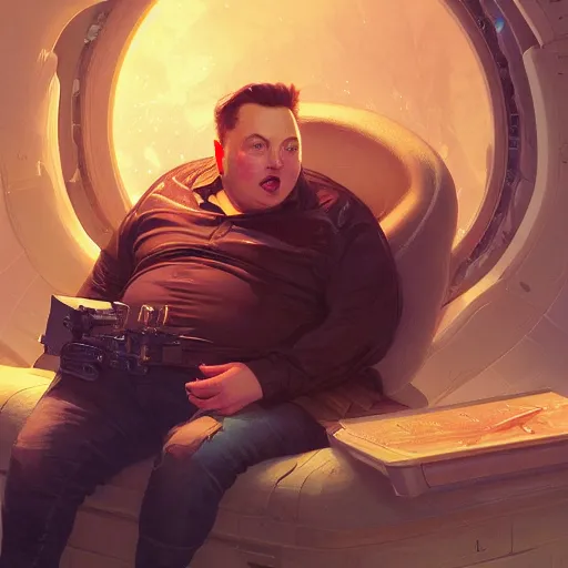 Image similar to Highly detailed portrait of obese Elon Musk, unreal engine, fantasy art by Greg Rutkowski, Loish, Rhads, ferdinand knab, Makoto Shinkai and Lois van baarle, ilya kuvshinov, rossdraws, Tom Bagshaw, alphonse mucha, global illumination, radiant light, detailed and intricate environment