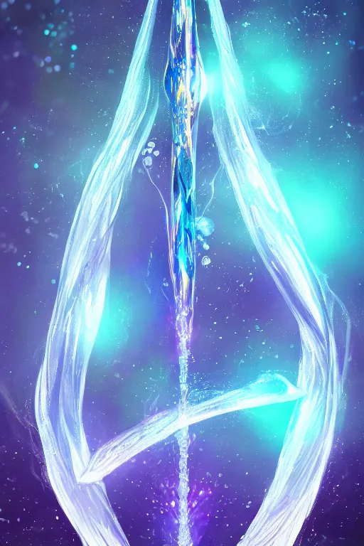 Prompt: a water magical staff, sparkling aura, bokeh, ultrafine detail, concept art, dnd, digital art, artstation