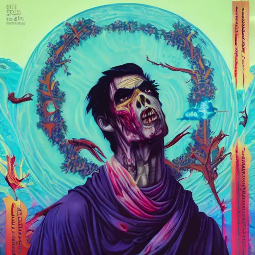 Image similar to zombie rishi sunak, religious painting, tristan eaton, victo ngai, artgerm, rhads, ross draws