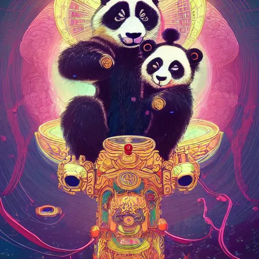 Image similar to a beautiful hyperdetailed character design 4 k wallpaper illustration of a cute panda with a chinese lion dance head victo ngai cyberpunk style, from china, style of studio ghibli, makoto shinkai, raphael lacoste, louis comfort tiffany, artgerm, james jean, ross tran, chinese style