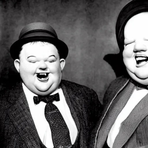 Prompt: laurel and hardy as terrifying aliens, found footage