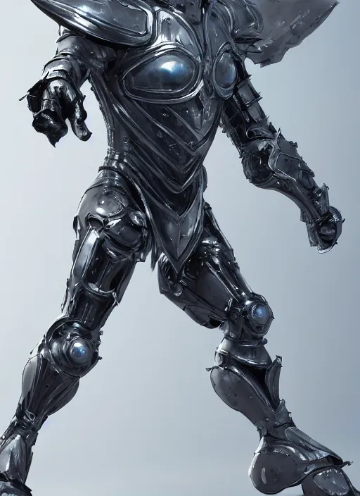Image similar to full body digital painting of a futuristic dark knight, in a pearl armor magicpunk chrome body sculpted intricate armor. big medium small details, reflect 8 k uhd, unreal engine, octane render in the artstyle of finnian macmanus, john park and greg rutkowski