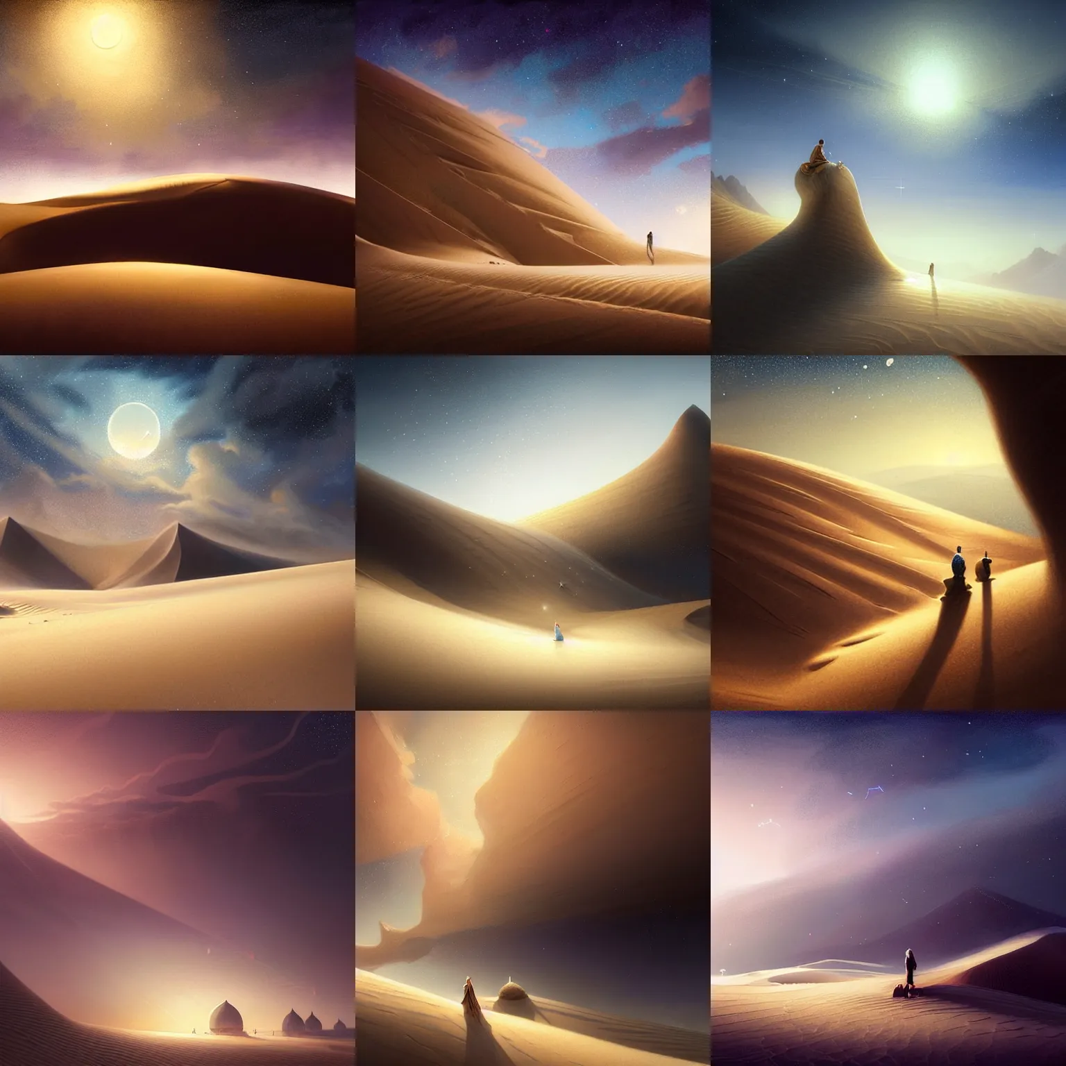 Prompt: sand dunes with giant walls and skies showing the stars and hanging silk drapery and tapestries, light dust, magnificent, close up, sharp focus, elegant, highly detailed, illustration, by jordan grimmer greg rutkowski wlop maya takamura, intricate, trending artstation, pixiv, digital art