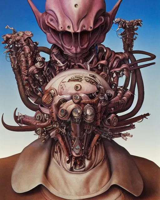 Prompt: jester by roger dean, by masamune shirow, by wayne barlowe, biomechanical, portrait, 4 k, wide eyes, hyper detailed, hyperrealism, anime