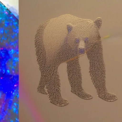 Prompt: a bear painted with laser 3 d hologram