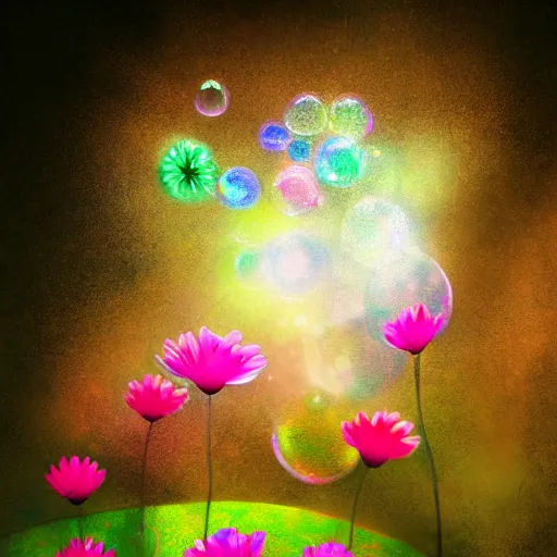 Image similar to bubble flowers, digital painting, magic realism, cinematic lighting