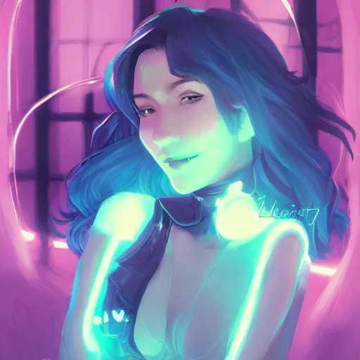 Prompt: portrait of valorant character called Tala Nicole Dimaapi Valdez, valorant character Neon, beautiful, smiling, by guweiz and loish