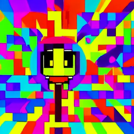 Image similar to characterized by bright garish, high chroma color, heavily pixelated, like bad computer painting app, like MacPaint or MS Paint, visually violent, Abstract collages of random images and random shapes and random cropping, It's eye catching and it's attention grabbing