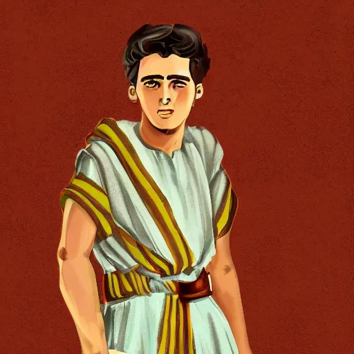 Image similar to digital painting of a handsome Mediterranean 17 year old man in ancient Biblical clothes, 1950s illustration style