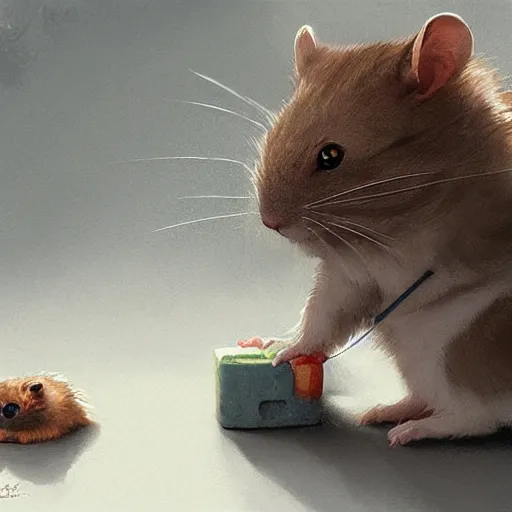 Image similar to a hamster killing a cat by greg rutkowski