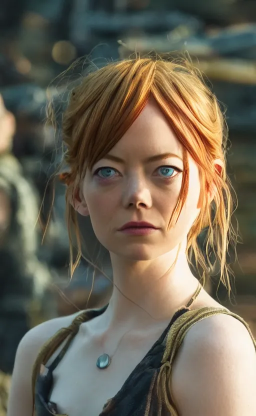 Image similar to epic cinematic still of live action chrono trigger movie, emma stone as marle, 8 k, 8 5 mm