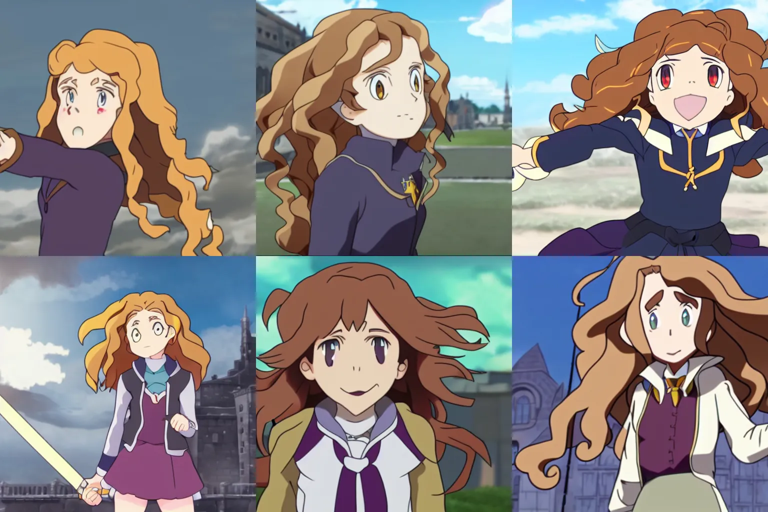 Prompt: animation still of hermione granger in little witch academia, in the style of an anime screenshot