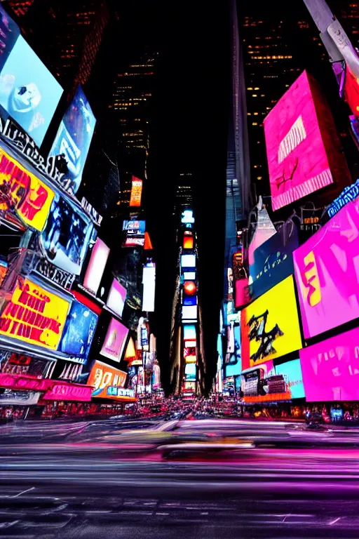 Prompt: neon streets of new york timesquare, 4 k, award winning photo