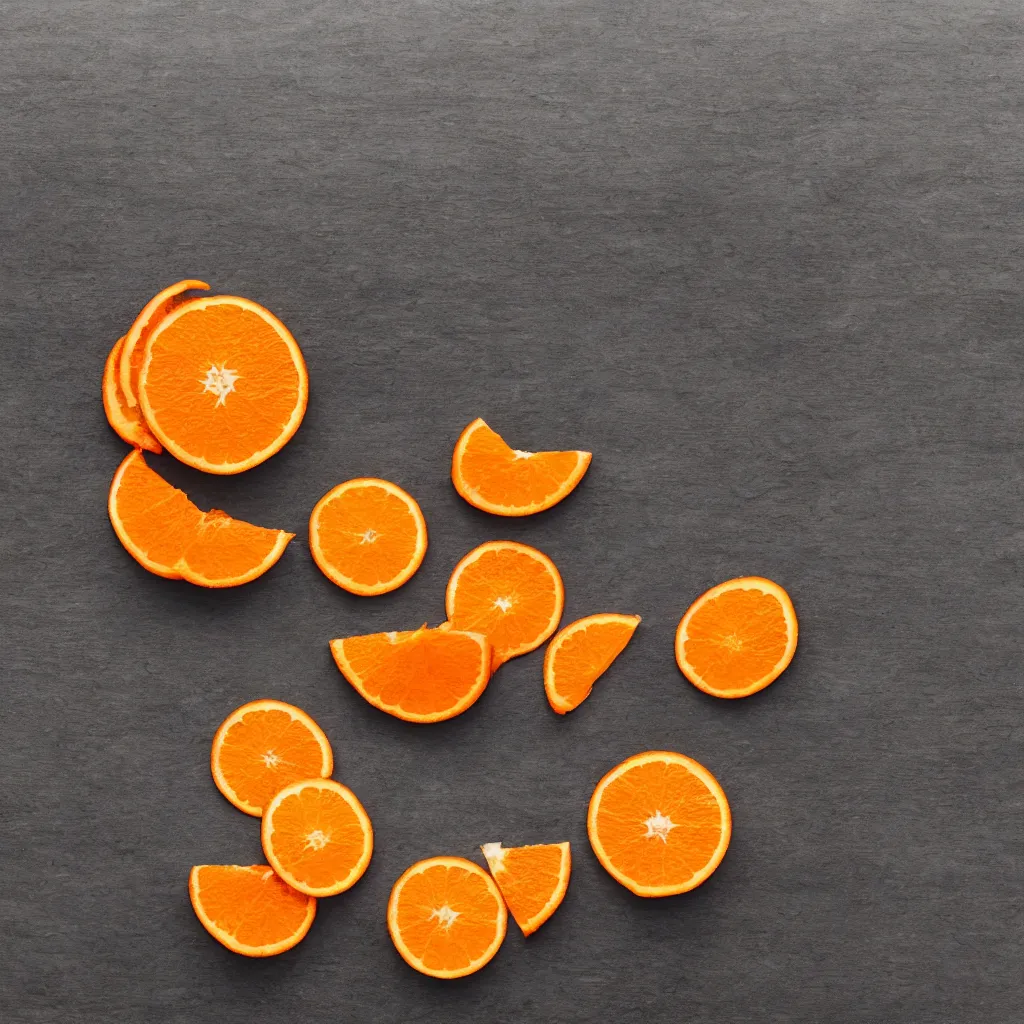 Prompt: top-down view with orange slice on top of a wooden table, 4k, photorealistic