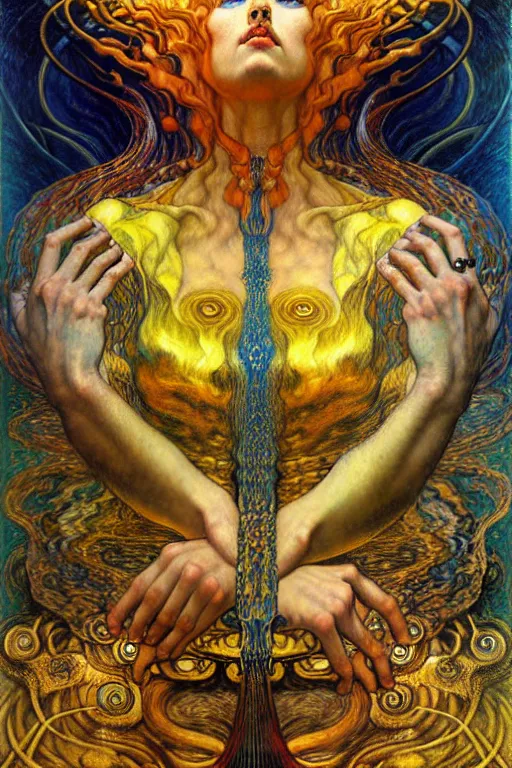 Image similar to Divine Chaos Engine by Karol Bak, Jean Delville, William Blake, Gustav Klimt, and Vincent Van Gogh, symbolist, visionary