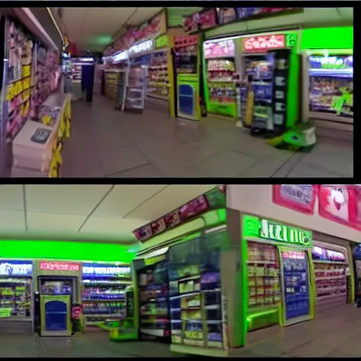 Image similar to cctv cam footage of Mike Wazowski on convenience store