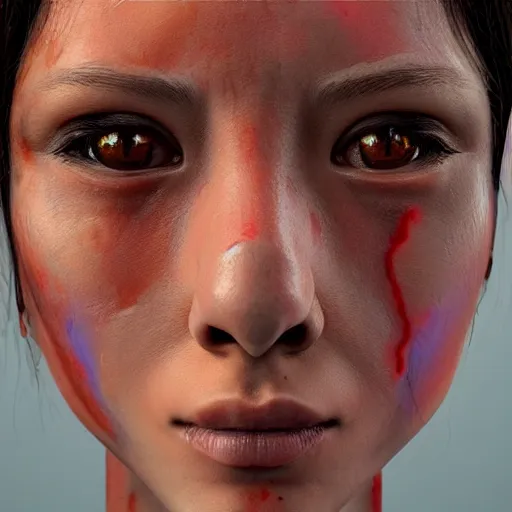 Image similar to a close up of a female face with plastic skin, sci-fi style, 3d digital art, high quality render, unreal engine 5, washed colors, Chie Yoshii, octane render,