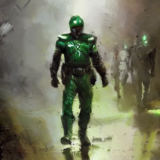 Prompt: green rangers, realistic, ultrahd, jeremy mann painting