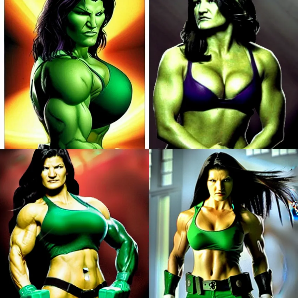 Prompt: Gina Carano as she hulk marvel comics