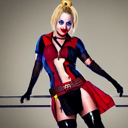 Image similar to A still of Kaley Cuoco as Harley Quinn