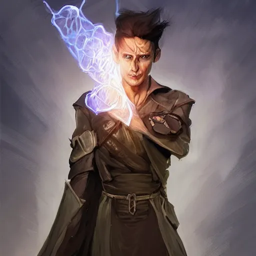 Image similar to 'a professional painting of a handsome young necromancer wizard casting an evil spell with a glowing spellbook, olive skin, buzzed short dark hair, beautiful bone structure, symmetrical facial features, intricate, elegant, digital painting, concept art, smooth, sharp focus, illustration, from Metal Gear, by Ruan Jia and Mandy Jurgens and Artgerm and William-Adolphe Bouguereau'