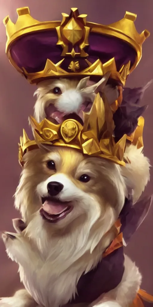 Image similar to a proud corki reigns as king, hyperrealistic