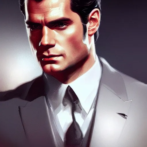 Image similar to henry cavill as james bond, portrait, highly detailed, digital painting, artstation, concept art, sharp focus, illustration, art by artgerm and greg rutkowski and alphonse mucha