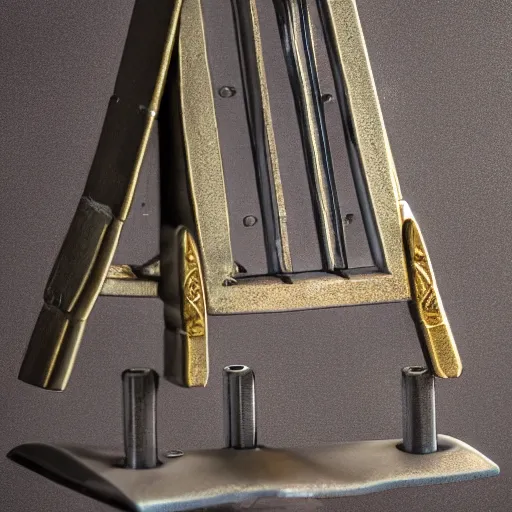 Prompt: a high striker attached to a guillotine, photography, highly detailed, high quality, 8 k, soft lighting,