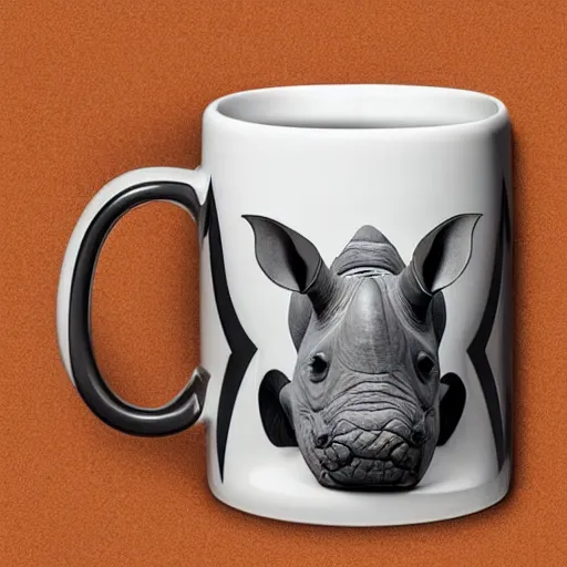 Image similar to a mug with shape of a rhino head, high quality product photography, behance, pinterest