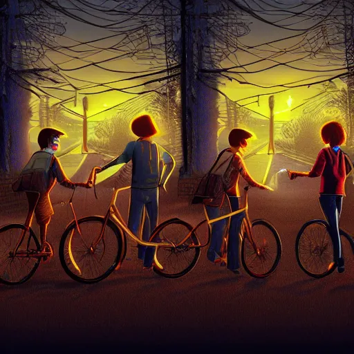 Prompt: stranger things digital art, dynamic lighting, trending on art station, concept art