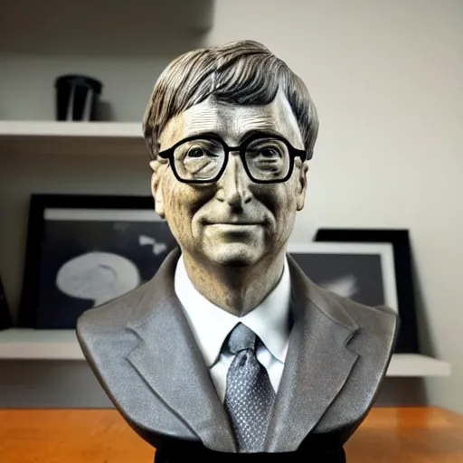 Prompt: marble bust of bill gates with a stern look on his face,