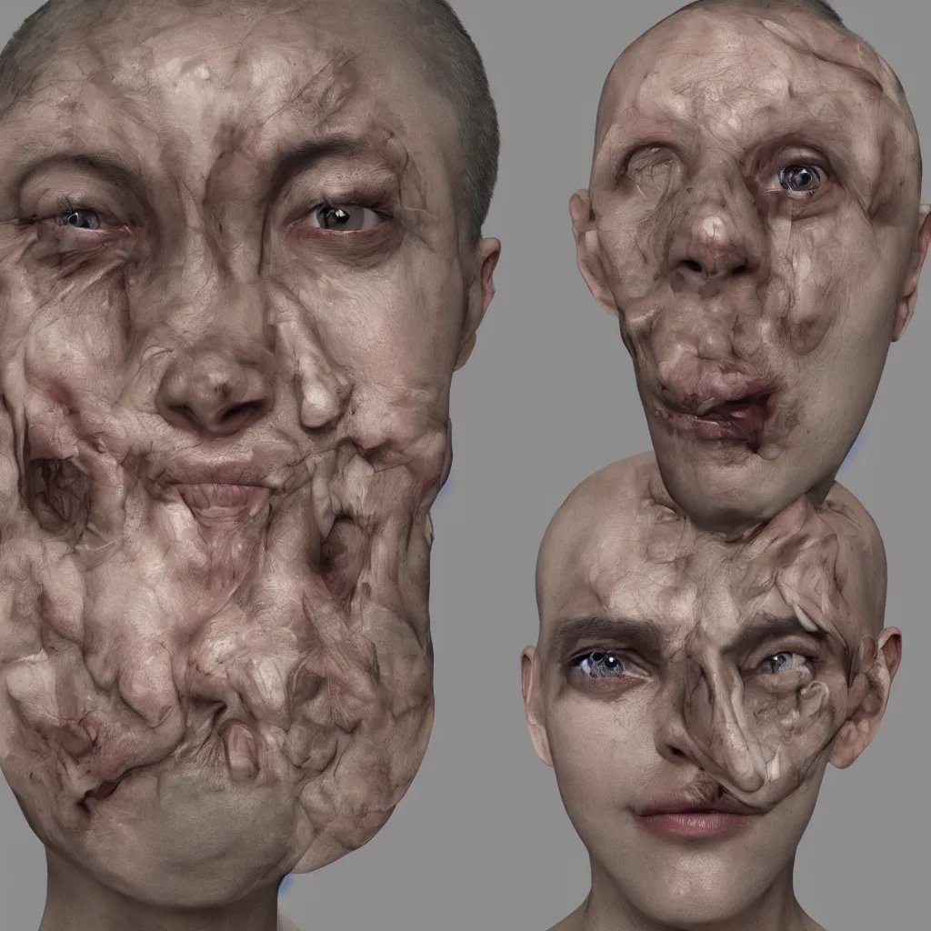 Image similar to the face of psychosis in modern world, 16 K 3D, ultrarealistic, weird concept art, cry engine