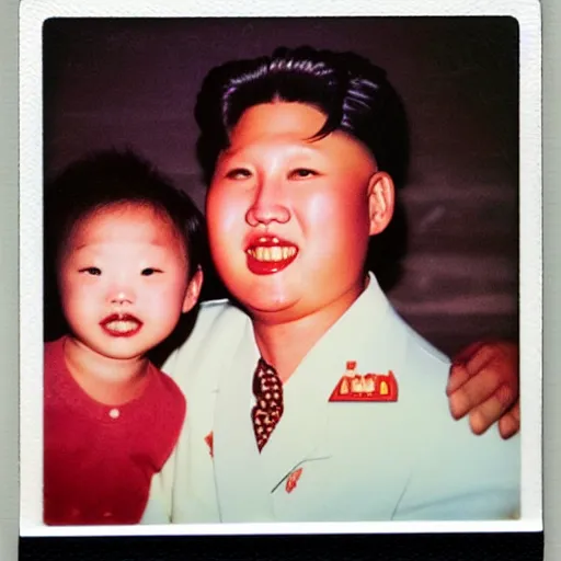 Image similar to kim jong creepy family, polaroid