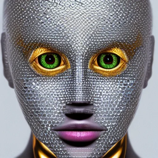 Image similar to an android made of diamonds, hyper - realistic, expressive eyes, beautiful, symmetric, golden ratio