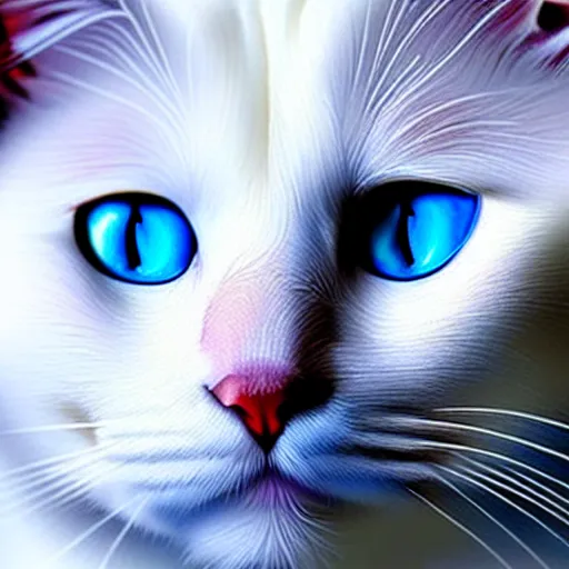 Prompt: epic professional oil painting of a white cat with blue eyes, epic, stunning, gorgeous, intricate detail, much wow, 4K, masterpiece