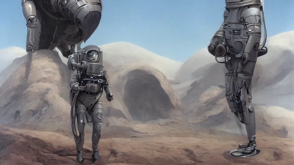 Image similar to organic spacesuit design by john schoenherr and jim burns, epic cinematic matte painting