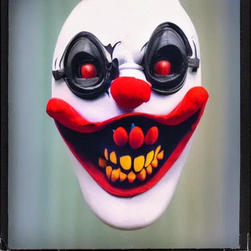 Image similar to polaroid of a screaming clown halloween mask