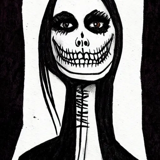 Image similar to grunge drawing of margot robbie in the style of jack skellington