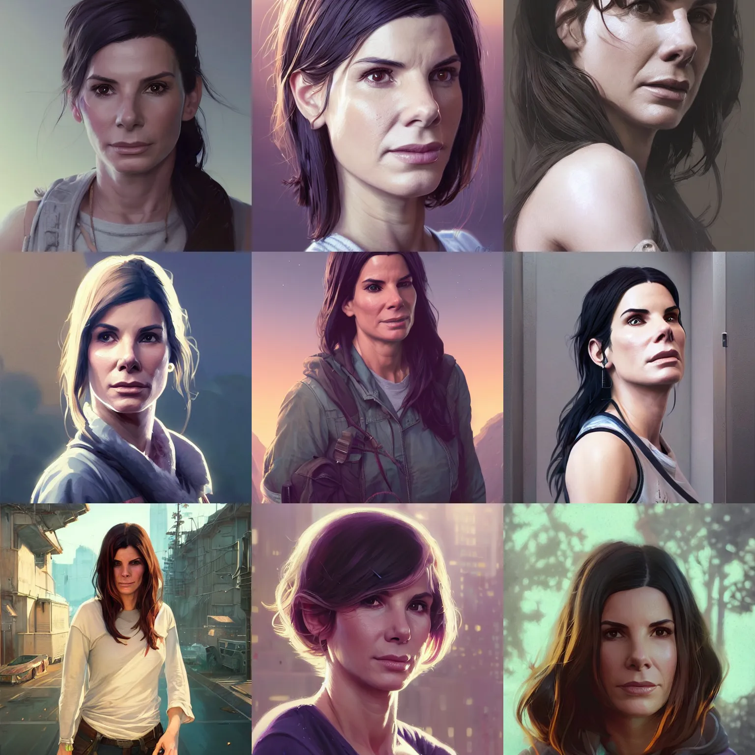 Prompt: highly detailed portrait sandra bullock 2 0 age in gta v, stephen bliss, unreal engine, fantasy art by greg rutkowski, loish, rhads, ferdinand knab, makoto shinkai and lois van baarle, ilya kuvshinov, rossdraws, tom bagshaw, global illumination, radiant light, detailed and intricate environment