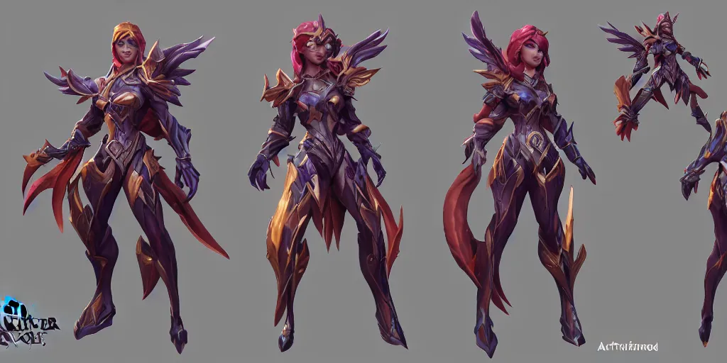 Image similar to Character sheet of gorgeous dawnbringer Kai’sa (League of Legends). 3d render, octane render, game art, realistic, highly detailed, trending on artstation, 4k, trending on artstation, pixar, cgsociety, unreal engine 5, redshift render, trending on artstation, blender, behance, cg