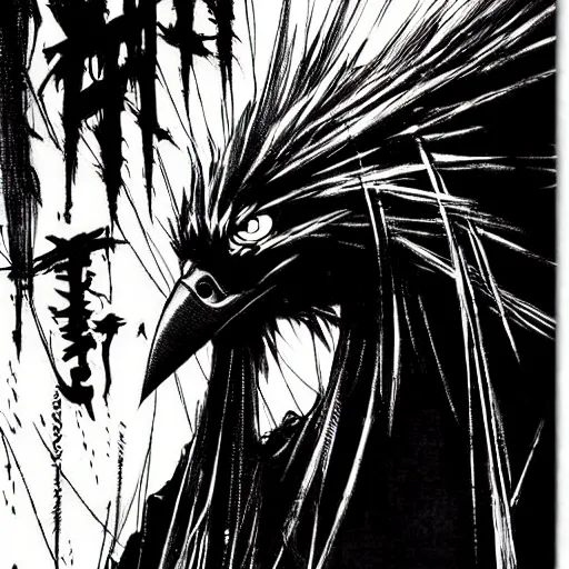 Prompt: Big Bird looking sinister, by Tsutomu Nihei, highly detailed