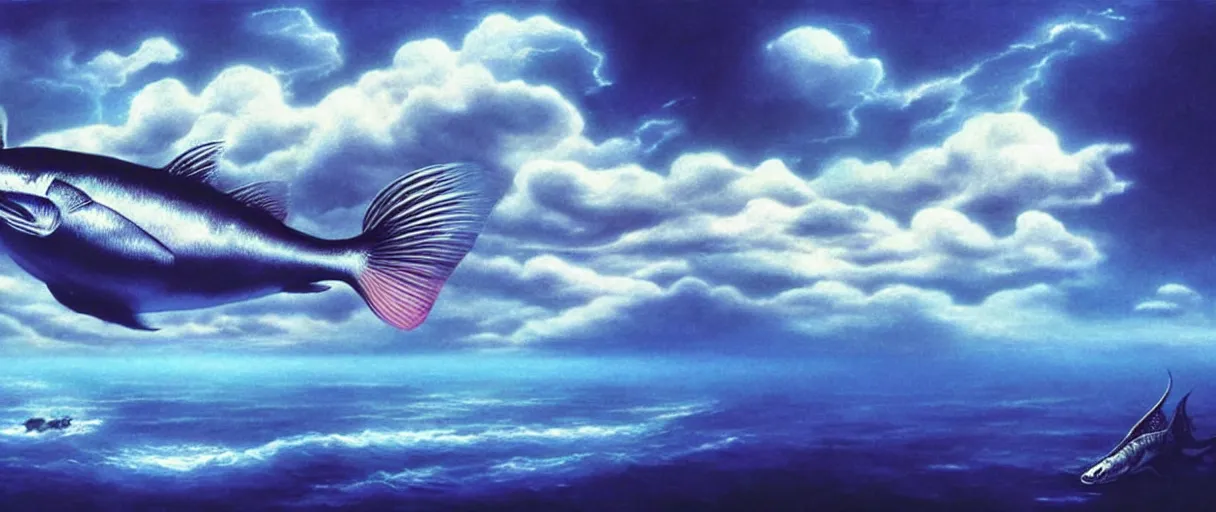 hyperrealistic fish swimming through puffy clouds | Stable Diffusion ...