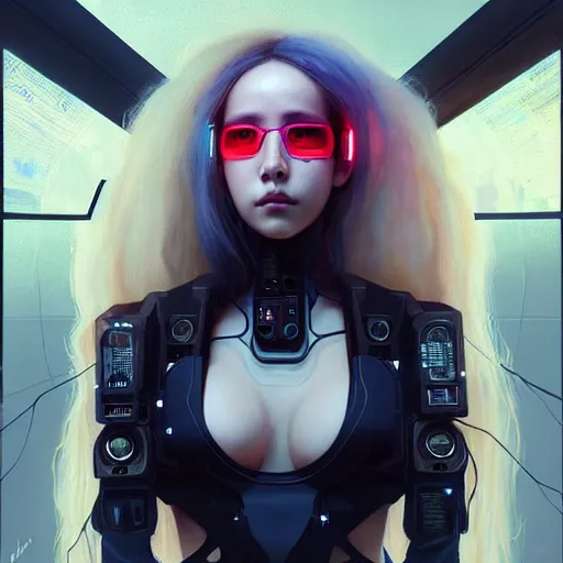 Prompt: portrait painting of cyberpunk vivi from loona as a drone operator, ultra realistic, concept art, intricate details, eerie, highly detailed, photorealistic, octane render, 8 k, unreal engine. art by artgerm and greg rutkowski and magali villeneuve and alphonse mucha